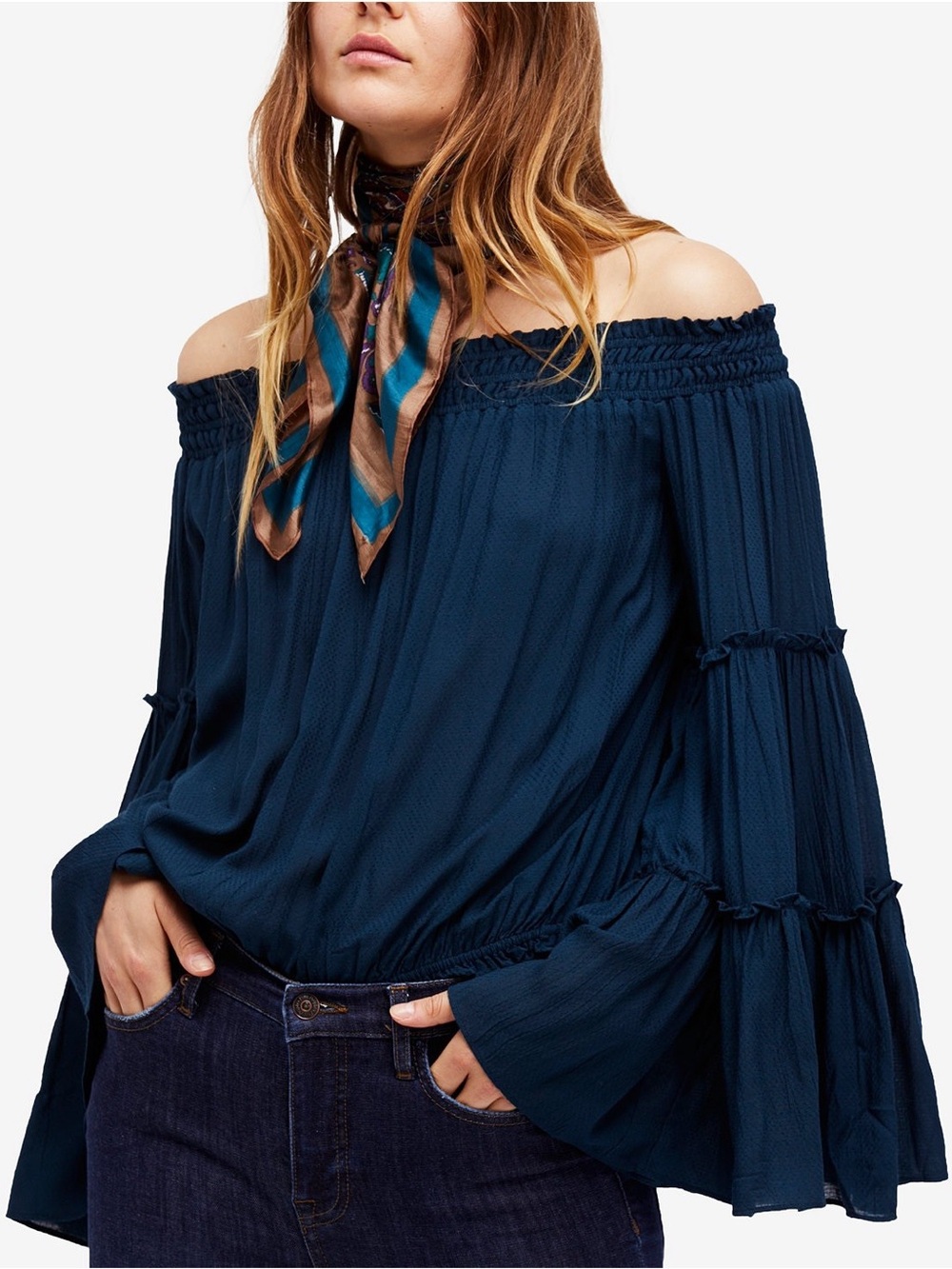 Free People Free Spirit Off The Shoulder Bell Sleeve Blouse - Small